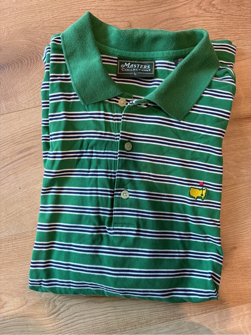 Masters Green Striped Polo with Yellow Embroidered Logo
